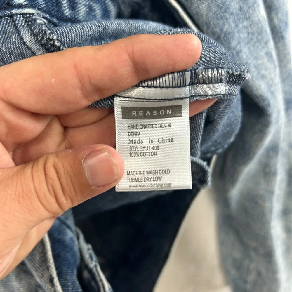 Reason Denim Jacket Mens Medium Blue Acid Wash Trucker Streetwear U1-408